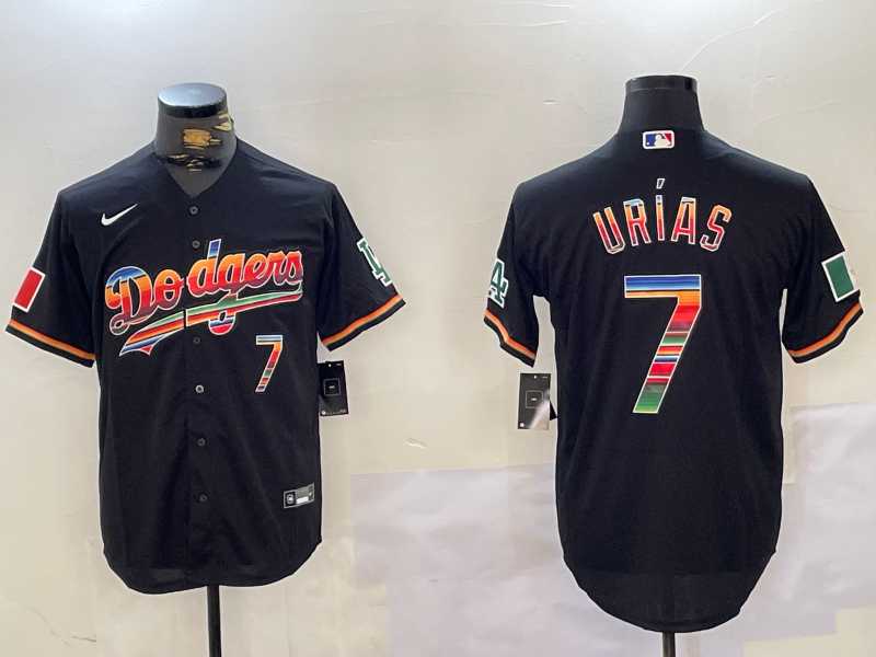 Mens Los Angeles Dodgers #7 Julio Urias Black Rainbow Mexico Cool Base Stitched Jersey